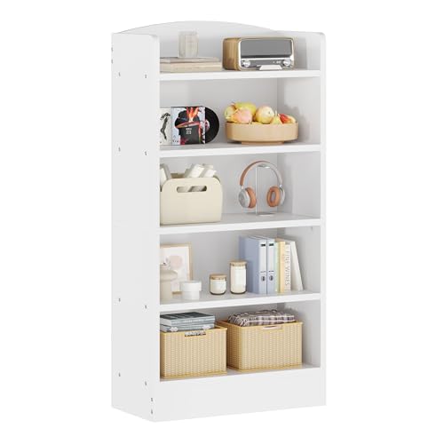 Zenira Modern 5 Tier 48 Inch Tall Bookcase, White Storage Display Unit, Open Adjustable Shelving for Home Office