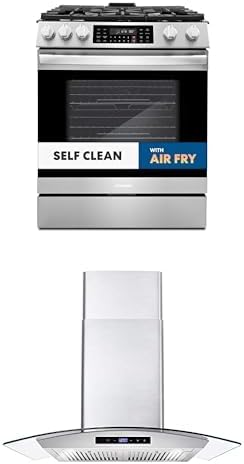 Cosmo 2-Piece Kitchen Package, 30" Slide-in Gas Range and 30" Wall Mount Range Hood