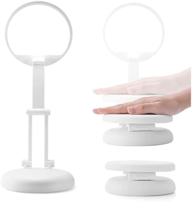 White Desk Lamp, LED Desk Light with USB Charging Port, Round Table Lamp Stepless Dimming, Kids Portable Reading Light, Rechargeable Table Light Touch Control for Home Office