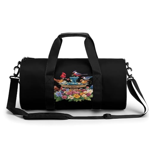 Cardinal & Chickadee Birds Spring Flowers Sports Gym Bag Travel Duffel Workout Bag with Adjustable Strap