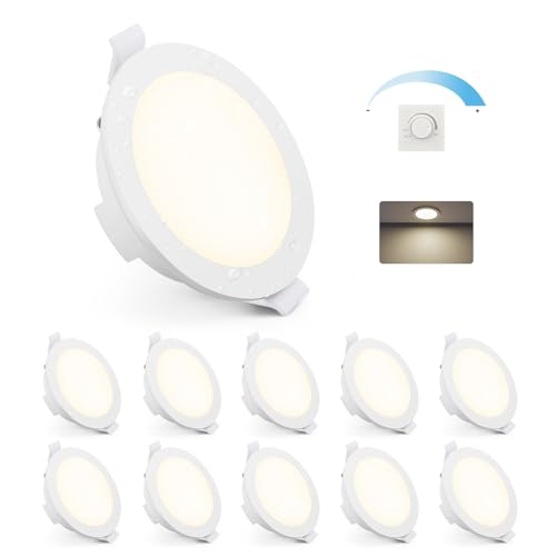 Gr4tec Spot LED Encastrable Dimmable, 6W Spot Etanche Salle de Bain IP65 Blanc Neutre 4000K 400LM, Spots Encastré Extra Plat 35mm, Trou Φ68-80mm, Spots de Plafond pour...