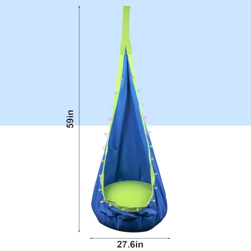 Light Up Kids Pod Swing Seat - Child Hanging Hammock Swing Chair Cotton with LED Lights, Sensory Pod Swing Chair with Inflatable Pillow & All Accessories for Indoor and Outdoor Use Calming Swing(Blue)