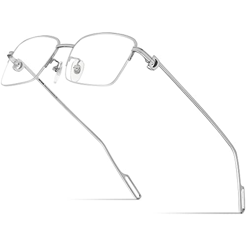 Image of HEPIDEM Vintage Style Rectangular Metal Eyeglasses for Men,Half Semi Rimless Square Optical Glasses Frame