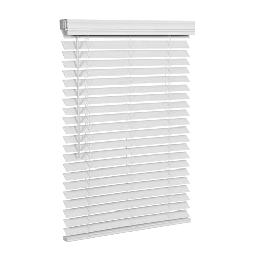 SMONTER 2' Slat Faux Wood Blinds with Crown Valance- Cordless Horizontal Blinds Room Darkening...