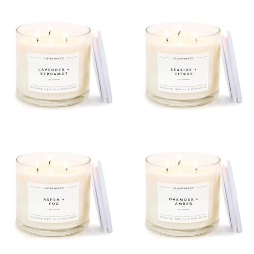 Calyan Wax Co. Everyday 3 Wick Scented Candle Gift Set - 4 Luxury Scented Candles - 43 Hour Burn - 3 Wick Clean Soy Wax Candles - Long Lasting Large Glass Jar Candle for Home - 14.9oz