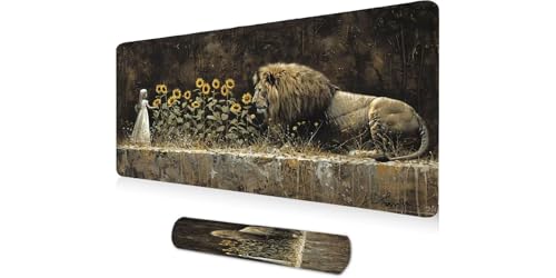 Tapis de souris XXL 900x500mm La Fille Lion pour bureau gamer