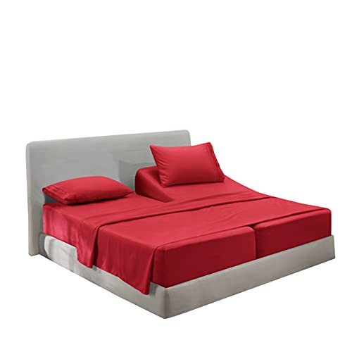 Clara Clark Split King Sheets Set, Deep Pocket Bed Sheets For Split King Size Bed, 4 Piece Bed Sheet Set, Super Soft Bedding Sheets & Pillowcases, Split King, Burgundy Red #TOP2