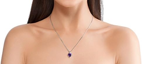 Peora Genuine 3 Carat Amethyst & Diamond Pendant Necklace - 14K White Gold, 18 Inch Sterling Silver Chain
