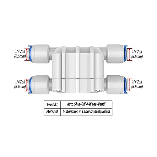 PAROAD Abschaltautomatik Vierwegeventil mit Schnellverbindungsstücke 4-Wege-Automatik-Absperrventil für 1/4 zoll OD Schlauch Umkehrosmose Trinkwasserfiltersystem