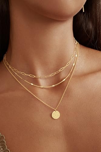 Layered Gold Necklace for Women, 14K Gold Plated Necklace Stack for Women, Dainty Adjustable Gold Necklace Set3