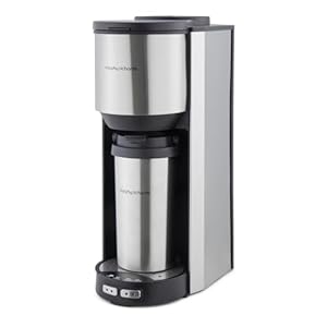 Morphy Richards Tazza Pour & Go, Single Cup Coffee Machine, Includes Travel Mug, Bean To Cup, 35g Integrated Grinder, Easy Operation, Coffee On The Go, 900W, Stainless Steel, 162105