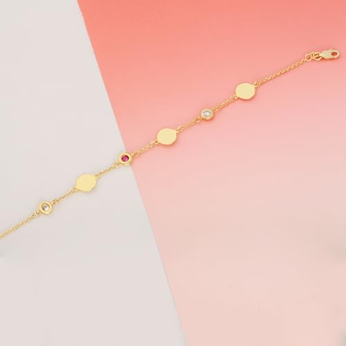 Personalized Gold Disc Bracelet | Engravable Multi-Disc Design | Custom Birthstone/Diamond Options | Dainty Charm Bracelet | Family Keepsake Gift (4 Discs)