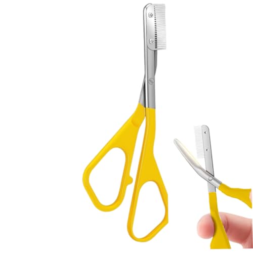 Forbici Per Sopracciglia Di Precisione Con Pettine, Forbici Per Sopracciglia In Acciaio Inossidabile Per Modellare E Curare, Strumento Per Tagliare I Del Viso Con Manico Antiscivolo Giallo