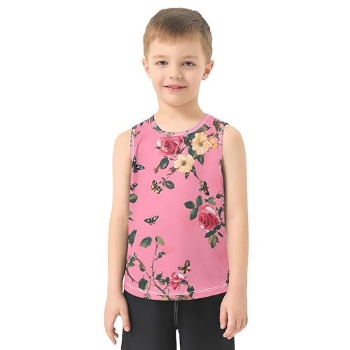 JUNZAN Aesthetic Rose Hot Pink Children Athletic Tank Tops Sleeveless Teens Vest Loose Comfy Clothes for Running Hiking 3T2