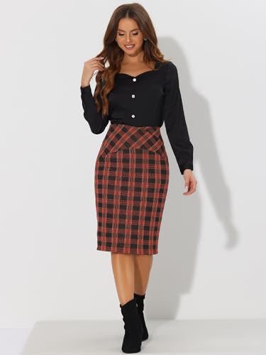 Allegra K Women's Elastic High Waist Knee Length Plaid Pencil Skirt with Side Zipper3