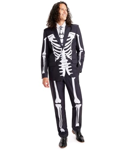 Scary Skeleton Suit Costume - Black and White Adult Halloween Costume w/Matching Blazer Pants and Tie Size 44 Pant Size 34