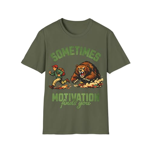 T-shirt humour Sometimes Motivation Finds You vêtement unisexe avec blague ours