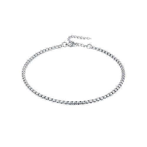 FaithHeart Ankle Bracelets for Women Silver Anklets for Women Waterproof Stainless Steel Miami Cuban Link/Beaded/Figaro Anklets Adjustable Length Summer Beach Foot Jewelry with Gift Box Box-