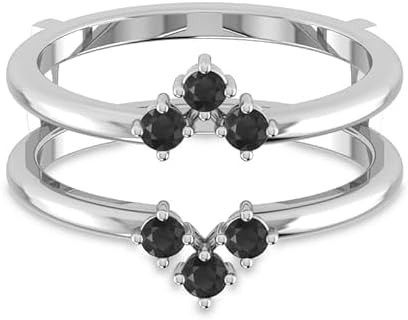 Black Diamond V Shape Enhancer Guard For Women, 14k Sterling/Yellow/Gold Plated Silver Black Diamond Wrap Ring, Matching Enhancer Guard, V Shape Enhancer Ring
