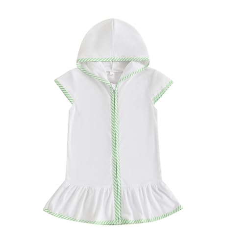 Image of Girls Terry Cloth Swim Cover Up Zip Up Hooded Bathing Suit Coverup Wraps Rufled Kids Pool Beach Robe Cover-Up Dress