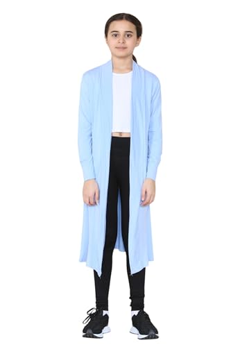 Image of Loxdonz Kids Long Open Front Cardigan Coverup Boyfriend Cardigan Sweater for Girl's Beach Cover ups Kimono Maxi Duster
