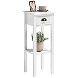 HOMCOM Narrow End Table with Drawer and Bottom Shelf, Slim Side Table for Small Spaces, Skinny Modern Space-Saving Accent Desk for Living Room, Set of 1, White