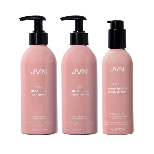 JVN Repair & Shine Essentials Set, Pack of 3, Includes Revive Repairing Shampoo, Conditioner, and Revive Rapid Repair Hair Bond Gloss, Made for Damaged Hair, Silicone-Free, Haircare for Women and Men