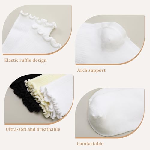 6Pairs Ruffle Socks for Women Lightweight Breathable Thin Cuff Frilly Sock Cute Casual3