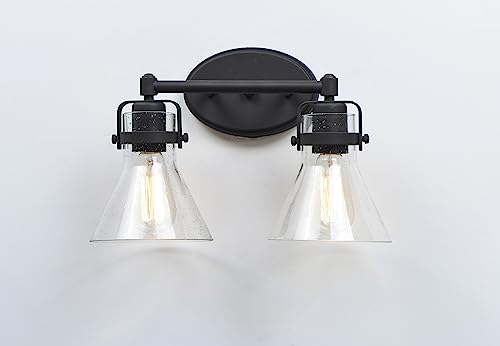 Image of Maxim Lighting Seafarer 2-Light Bath Vanity Light | Oil Rubbed Bronze Steel Finish | Seedy Glass Shade | Industrial Indoor Light Fixture | Ideal for Bathrooms & Powder Rooms | Dimmable | 26112CDOI