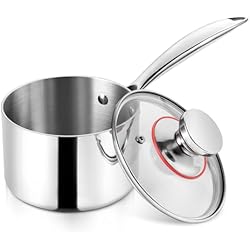 Cacerolas Para Restaurantes Herogo Cacerola con mango de 16 cm, acero inoxidable 18/10 con tapa de 1,7 litros, sartén para salsa con mango largo, cacerola de inducción para cocina/restaurante, sin pintar, apta para lavavajillas