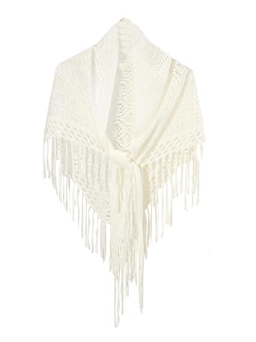 Image of Verdusa Women's Boho Fringe Crochet Shawl Hollow Out Knitted Wrap Cape Cardigan