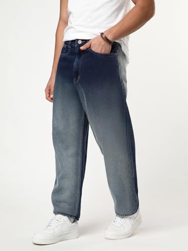 Image of Urbano Fashion Men's Loose Baggy Fit Heavy Washed Faded Denim Jeans Non-Stretchable