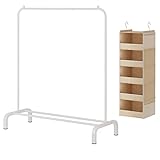 JIUYOTREE Metal Clothing Rack with Hanging Closet Organizer, 43.3 Inches Clothes Garment Coat Rack with Bottom Shelf, Clothing Rack for Hanging Clothes, Coats, Skirts, Shirts, Sweaters, White