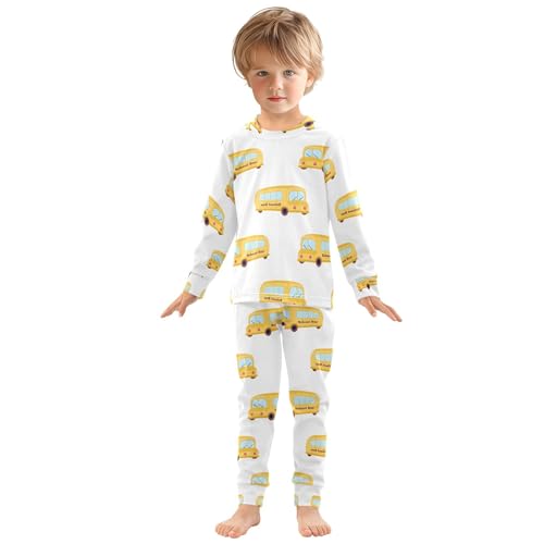 Cartoon School Bus White Pajama Sets Long Sleeve Top with Pants Cotton Soft Sleepwear 2 Piece Pjs Set, 8 Years Old4