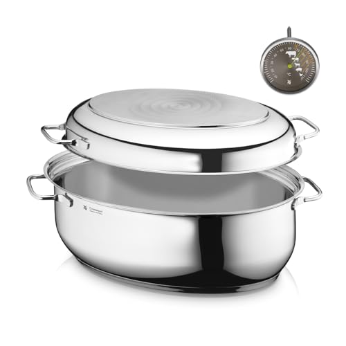 WMF Bräter mit Deckel backofengeeignet, 8,5l, Bräter Induktion, Cromargan Edelstahl, Induktionsdeckel, Bratenthermometer, 41x28,5x18cm