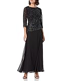 J Kara Women's Petite Floral Beaded Gown, Black/Gun, 6P