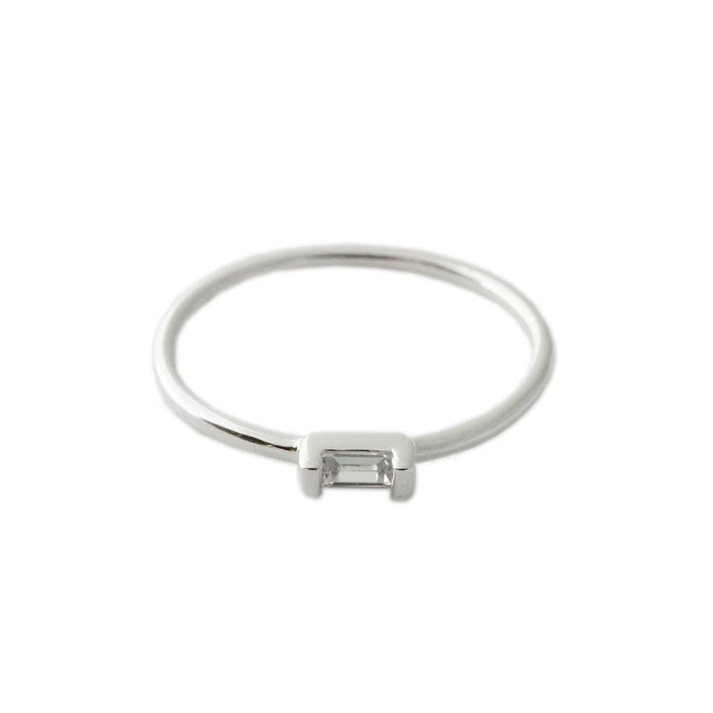 Tiny Baguette Crystal Ring - Delicate Minimalist Jewelry In Gold, Rose Gold, Or Silver Plate | Size 5-8
