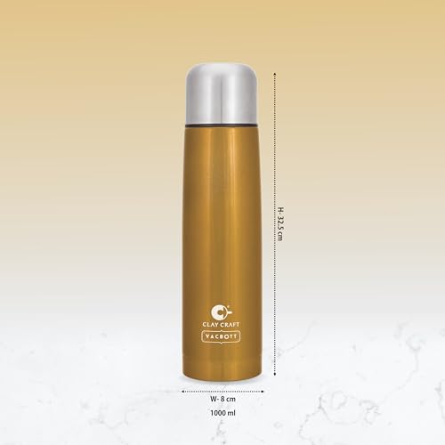 Image of Clay Craft Vacbott Terra Double Walled|18 Hours Hot and 24 Hours Cold Vacuum Insulated|Thermosteel| Flask Bottle 1000 ml|Bottles for Office|Travelling|BPA-Free|BIS Certified|1Year Limited Warranty