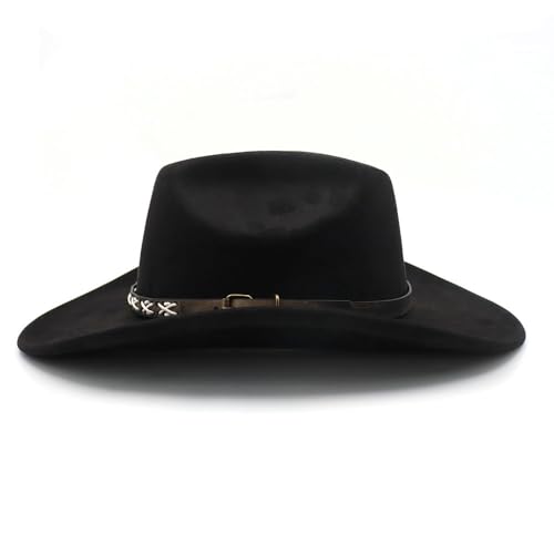 Image of Western Suede Cowboy Hat for Women Men Wide Brim Classic Cowboy Cowgirl Hat with Buckle Belt Felt Fedora Hat