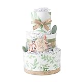 Greenery Diaper Cake - Gender Neutral Baby Gift - Baby Shower Decoration Centerpiece (Woodland Greenery)