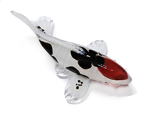 WitnyStore 5" Red White Black Koi Carp Fish Artistic Blown Glass Figurine Premium Hand-Blown Statue Tabletop Decoration Unique Collectible for Adult Collectors Handcrafted Elegant Home Room Decor