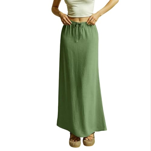 Womens Linen Maxi Skirts Drawstring Waist A Line Skirts Flowy Vacation Boho Long Skirts Beach Long Skirts2
