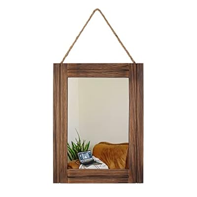 Emaison 16 X 12 Inch Rustic Wood Framed Wall Mirror with Hanging Rope for Farmhouse Decor, for Entryway, Bedroom, Bathroom, Dresser, Brown