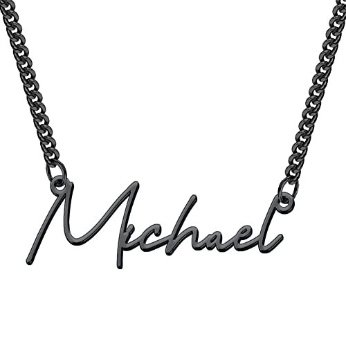 Yoke Style Black Custom Old English Name Necklace Personalized, Customized Black Halloween Necklace Nameplate Costumes Jewelry Gift for Men, Women