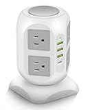 Power Strip Tower Wireless Charger - GLCON Surge Protector Electric Charging Station 3000W 13A 6 Outlet Plugs 4 USB Ports + 6ft Extension Cord Universal Socket PC Laptops Phone