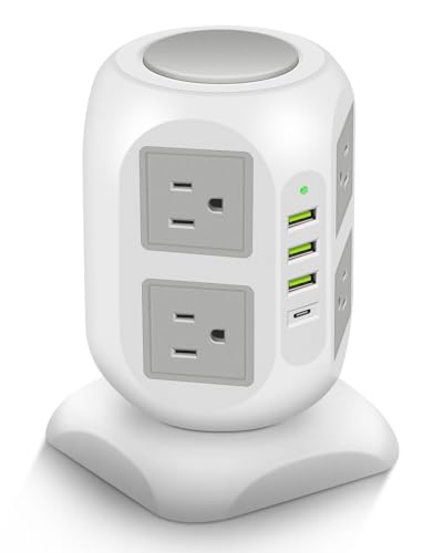 Tower Power Strip Long Cord - Multiple Outlet and Plug Extension - 20W USB C Charging Tower - Desk Surge Protector Power Strip for Computer, Laptop, Phone Accessories