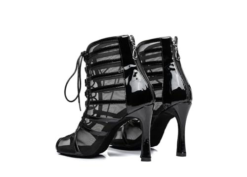 Image of Dance Practice Shoes for Women Mesh Ballroom Sandals Heels Party Prom Ankle Booties with Zip