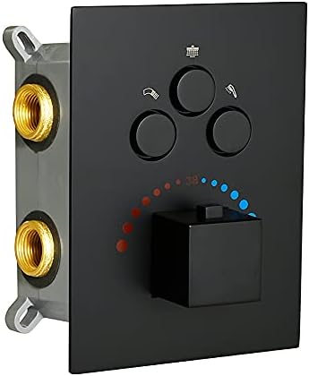 WHSHOWER 3-Way Thermostatic Shower Diverter Mixer Valve Shower Faucet Valve Bathroom Faucet Valve Trim in Matte Black,Can Use All Function At a Time