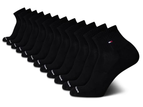 Tommy Hilfiger Mens Quarter Socks - 12 Pack Arch Support Cushioned Performance Stretch Athletic Ankle Socks for Men (7-12)