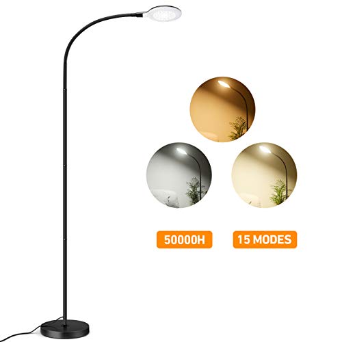 LITOM Lampadaire Liseuse LED 8W Lampe Lecture avec 3 Modes de Couleur, 5 Niveaux de Luminosité, Col Flexible, Facile à Monter sans Scintillement Soin des Yeux pour Salon, Bureau, Chambre, Lecture